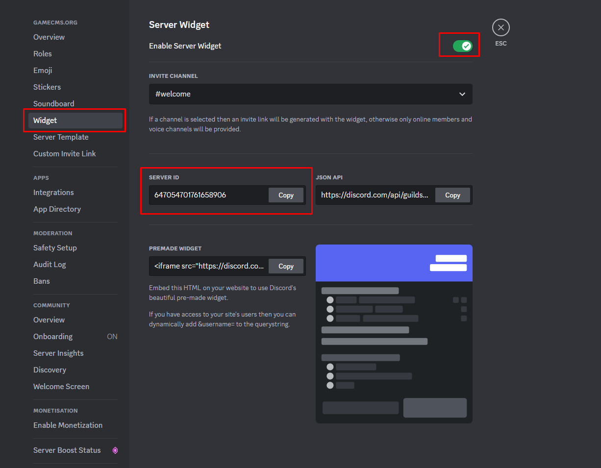 Discord Widget Settings